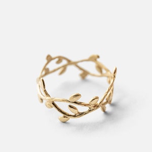 14K Gold Delicate Nature Inspired Ring, Gold Leaf Branch Ring, Wreath Crown Wedding Ring