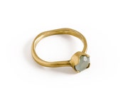 Aquamarine Engagement Ring, 14K Solid Gold Milky Aquamarine Ring, March Birthstone Ring.