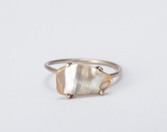 14K Gold Dainty Abalone Shell Ring, Unique Shell Ring, Gold and Abalone Jewelry, One of a Kind Minimalist Nautical Women's Ring