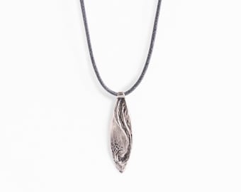 Surfboard Silver Pendant with Black Thread Necklace