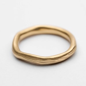 14K Solid Yellow Gold Ring, Unique Wedding Band, Handmade Nature Organic Shape Ring, Gold Matte Sculptured Wedding Band