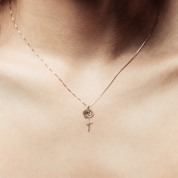 Tiny Rose Pendant Necklace Small Gold 