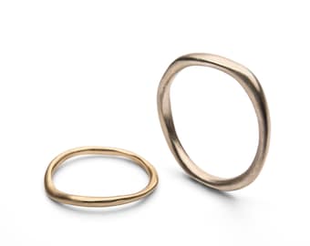 14k Solid Gold Wedding Bands His and Hers, Matching Wedding Rings | Handmade Unique Couple Wave Rings