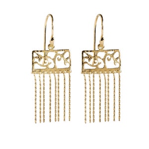 Arabesque Earrings, Brass Plated 18K Gold Dangle Earrings,Filigree Earrings, Gold Earrings.