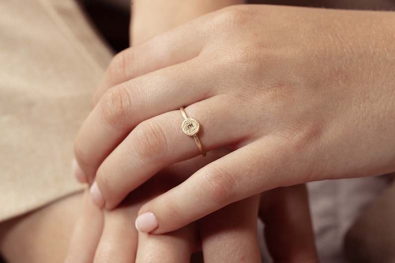 Round 14K Gold Custom Initial Floral Ring image 4