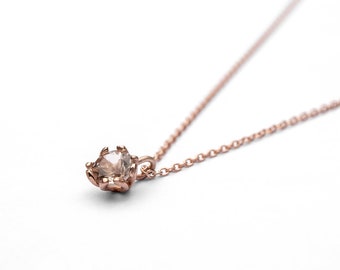 14k Solid Rose Gold Morganite Flower Pendant Necklace for Women | Floral Peach Stone Solitaire Necklace | Real Gold Love Gift For Xmas