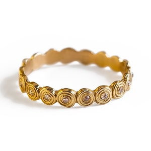 Circles Diamond Ring, Unusual Engagement Ring, 18K Solid Gold Small Diamonds Ring, Delicate Band Ring, Spirals Ring, Yellow Gold Ring
