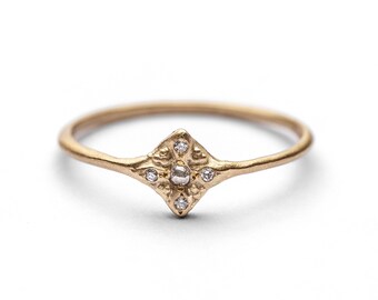 14k / 18k Solid Gold Rhombus Diamond Engagement Ring for Women, Delicate and Unique Diamond Gold Ring