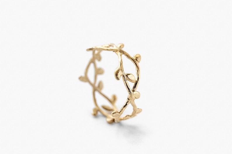 14K Gold Delicate Nature Inspired Ring, Gold Leaf Branch Ring, Wreath Crown Wedding Ring image 3