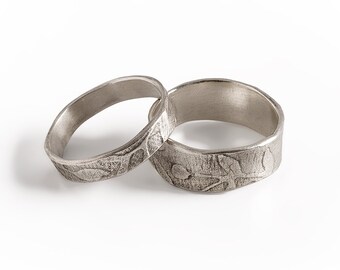 Handmade 925 Sterling Silver Wedding Bands His and Hers, Matching Wedding Rings, Floral Band, Olive Leaves Ring for Women and Men