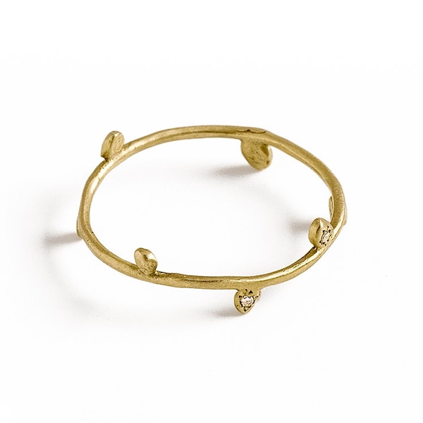 14K Yellow Gold Leaf Diamonds Ring, Leaf Engagement Ring, Ivy Ring, Gold Leaf Ring, Minimalist Rings For Women, Delicate Wedding Bands