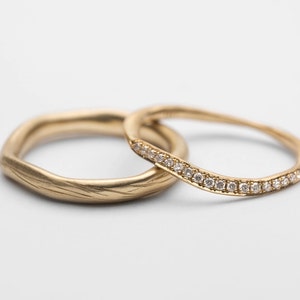 14K Yellow Gold Rings, Unique Bridal Band Ring Set, Solid Gold Wedding Band, Diamond Engagement Ring, Women Eternity Ring, Handmade Jewelry