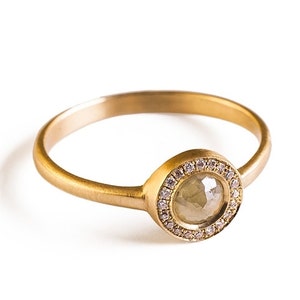 One of a kind rose Cut Diamond Engagement Ring, 14K Solid Yellow Gold Unique Raw Diamonds Ring For Women image 1