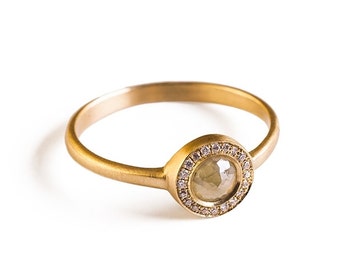 One of a kind rose Cut Diamond Engagement Ring, 14K Solid Yellow Gold Unique Raw Diamonds Ring For Women