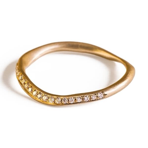 Amazing 18K Solid Gold Wave Half Eternity Ring | Women's Unique Organic  Curved Yellow Gold Engagement / Wedding Band w Small Diamonds