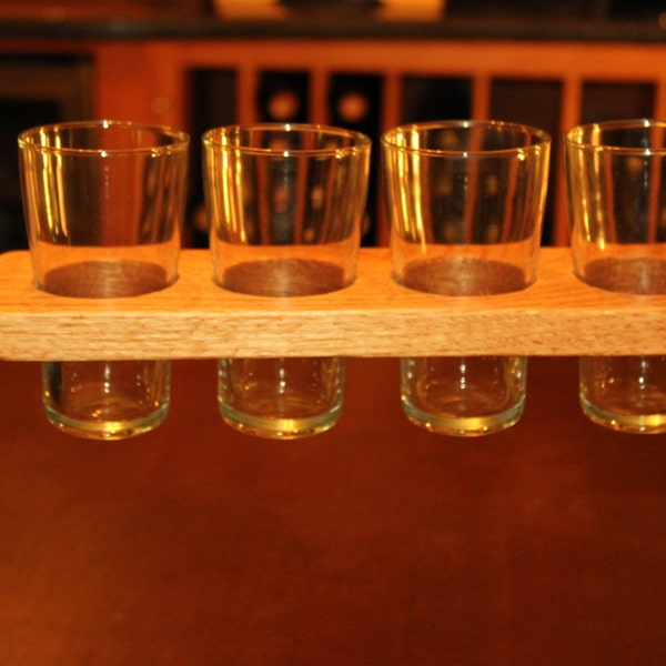 Hand Made Red Oak beer flight paddle with or without 7 ounce glasses