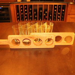 2 Hand Made Red Oak beer flight paddle with or without 7ounce glasses image 3