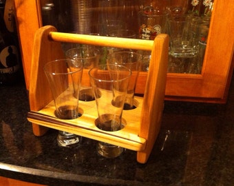 4 glass poplar carrier with 12 oz pilsner glasses -made to order-