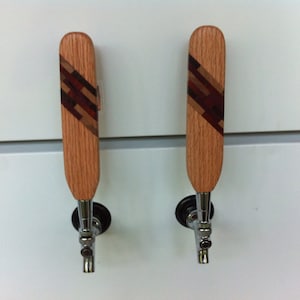 Red oak tap handle with exotic wood inlay