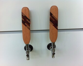 Red oak tap handle with exotic wood inlay