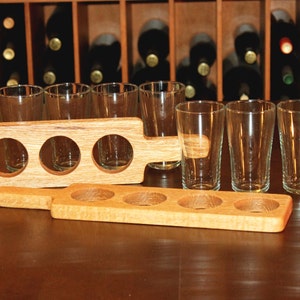 2 Hand Made Red Oak beer flight paddle with or without 7ounce glasses image 4