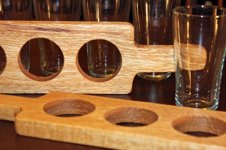 2 Hand Made Red Oak beer flight paddle with or without 7ounce glasses image 5