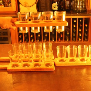 5 Hand Made Red Oak beer flight paddle with or without 7ounce glasses