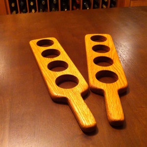 2 Hand Made Red Oak beer flight paddle with or without 7ounce glasses image 2