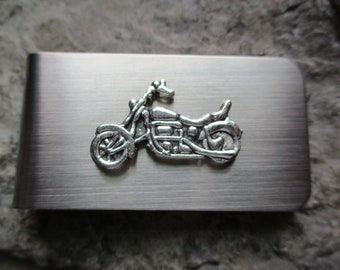 Choose Brushed or Shiny - Old School Bike, Motorcycle Stainless Steel Money Clip - Biker - Father's Day Gift - Dad Gift- Father's Day