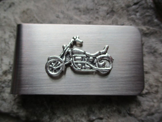 Choose Brushed or Shiny - Old School Bike, Motorcycle  Silver Toned Bicyclist Money Clip main image 0