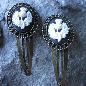 Choose Silver or Bronze - Pair of Scottish Thistle Hair Clips  Cruise - Scotland - Celtic - Kilt Accessory