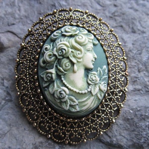 Choose Gold or Silver Plated -  2 in 1 Victorian Woman Portrait (Hand Painted) Cameo Pendant and Brooch - Pin