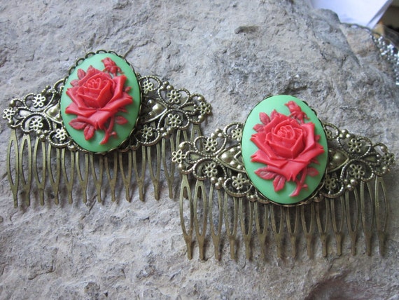 Choose Bronze or Silver - Pair of Christmas Rose Cameo  display picture 3