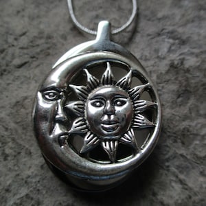 Sun and Moon Stainless Steel Urn Necklace - Ashes - Lock of Hair - Memorial - Flowers - Urn - Cremation Jewelry