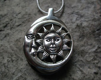 Sun and Moon Stainless Steel Urn Necklace - Ashes - Lock of Hair - Memorial - Flowers - Urn - Cremation Jewelry