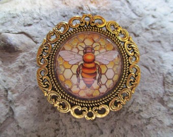 Choose Gold, Silver or Bronze - Glass Bee Brooch / Pin - Beautiful Detail and Great Quality - Bumble Bee, Honey, Insect, Summer, Beekeeper