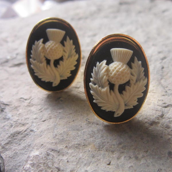 Choose Gold or Silver - Pair of Cameo Cuff Links - Scottish Thistle - Scotland - Celtic - Quality -Cufflinks - Scarf Pin, Scarf Clip