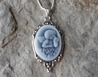 Beschermengel - Cherub - over Cloud Cameo hanger ketting - Pasen Kerstmis, religieuze,.925 verguld 22" ketting grote kwaliteit