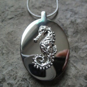 Seahorse Stainless Steel Oval Urn Necklace - Ashes - Lock of Hair - Memorial - Urn - Cremation Jewelry - Sea - Ocean