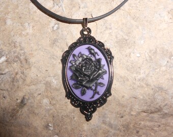 Stunning Black Rose Cameo Pendant Necklace--- Great Quality--- Unique Piece