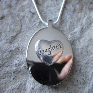 Daughter Heart Stainless Steel Oval Urn Necklace - Ashes - Lock of Hair - Memorial - Flowers - Urn - Cremation Jewelry