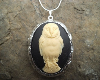 LOCKET--Stunning Barn Owl Pendant Locket--  2" long---.925 plated 22" Chain--- Great Quality