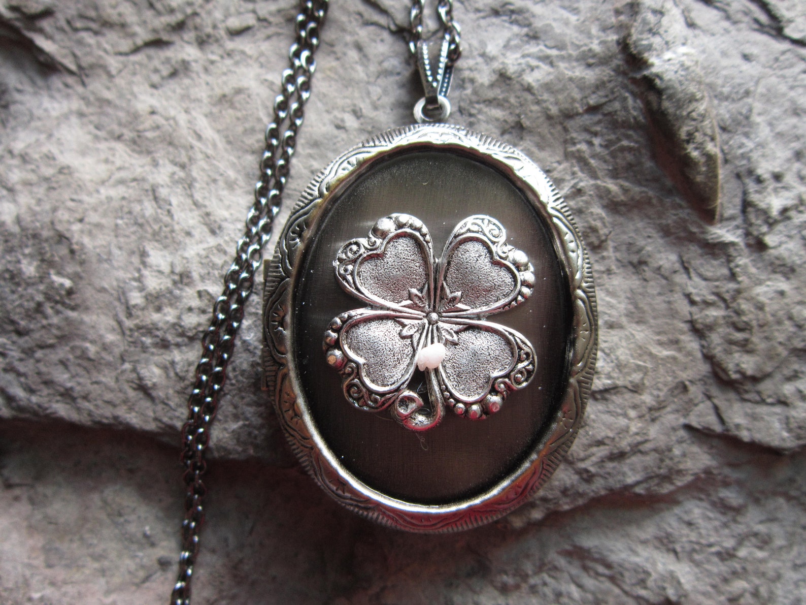 Irish Shamrock - Four Leaf Clover Antiqued Silver Lockets- 2" Long - Antique Look - St. Patrick's Day - Irish Heritage, Clover