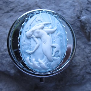 Choose Silver or Gold - Mermaid Cameo Pill Box - Medication Case - Pill Case - Meds - Tropical - Vacation - Medication Organizer