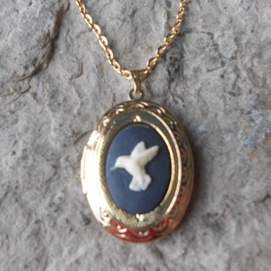 Choose Black, Purple, Blue or Pink - Hummingbird Cameo Gold Plated Locket -  Weddings, Photos, Keepsakes