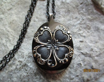 Irish Shamrock, Four Leaf Clover Black Stainless Steel Urn - Ashes - Lock of Hair  - Memorial - Urn - Ireland - Celtic