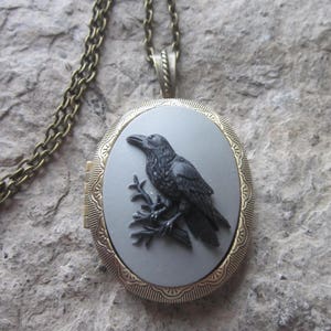 Wählen Sie schwarz auf grau oder Creme - Rabe, Krähe, schwarzer Vogel Kamee Bronze Medaillons - Goth - Trauer - Tod