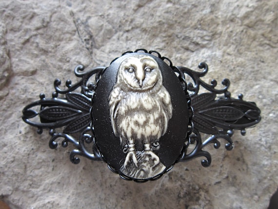 Hand Crafted Metal Barrette Owl Hair Clip Oberon Design Hair Clip, Barrette, Hair Accessory, Owl, 70mm main image 4