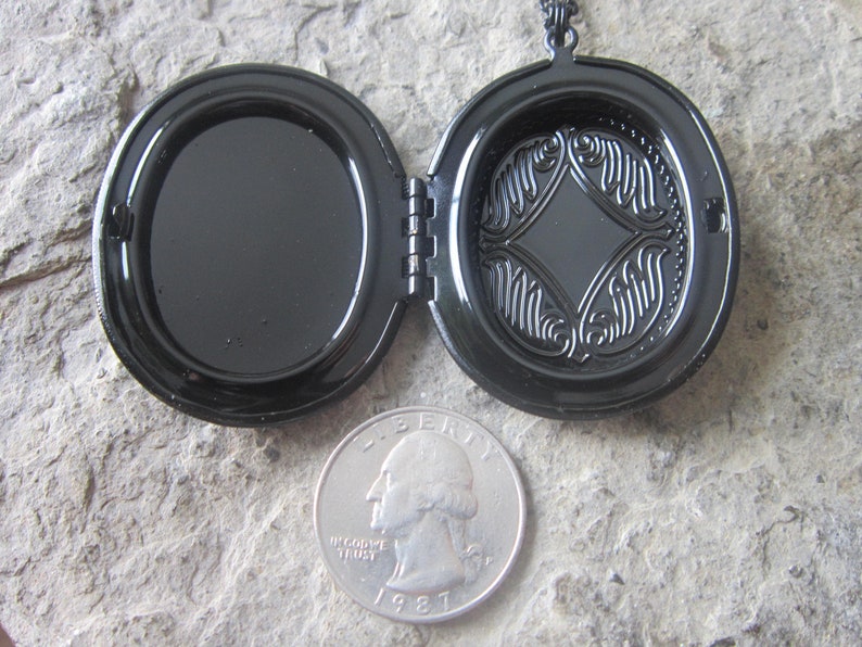 Barn Owl Hand Painted Cameo on a Black Enamel Locket Owl Spooky Barn Owl