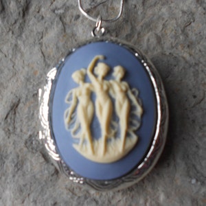Cameo Locket!!! Dancing Angels, Graces, Muses on Blue!!! High Quality!!!  Weddings, Photos, Keepsakes